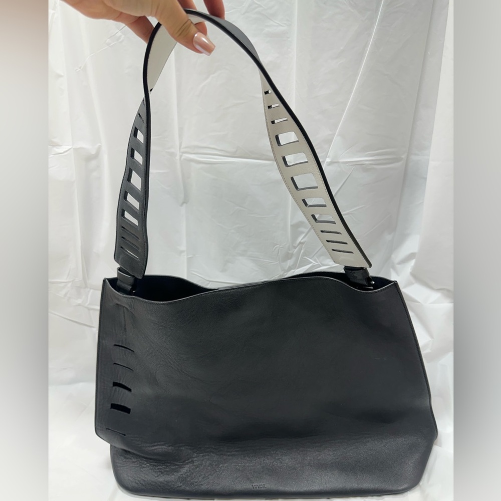 VINCE. Black and White Leather Cutout Handbag w with Pouch 2000s